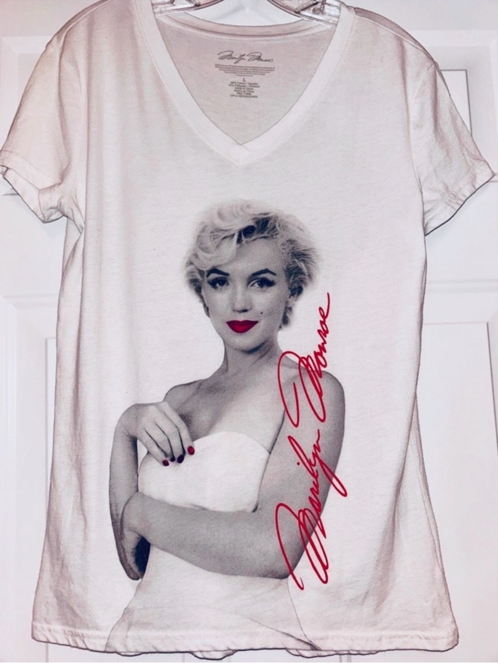 Marilyn Monroe V-Neck Tee L White Iconic Glam Casual Cotton Poly Glam